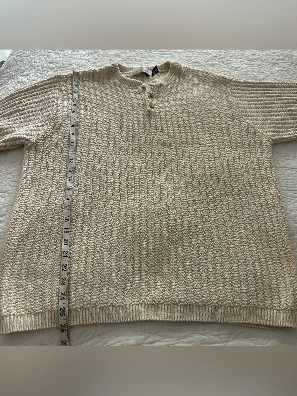 VTG Henley Knit Sweater 100% Cotton 90s Cream USA Made Bill Blass Sz M Fisherman